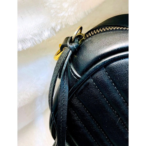 Gucci Small Marmont Crossbody Bag Chevron Leather Gold Chain Black Purse - Picture 4 of 16